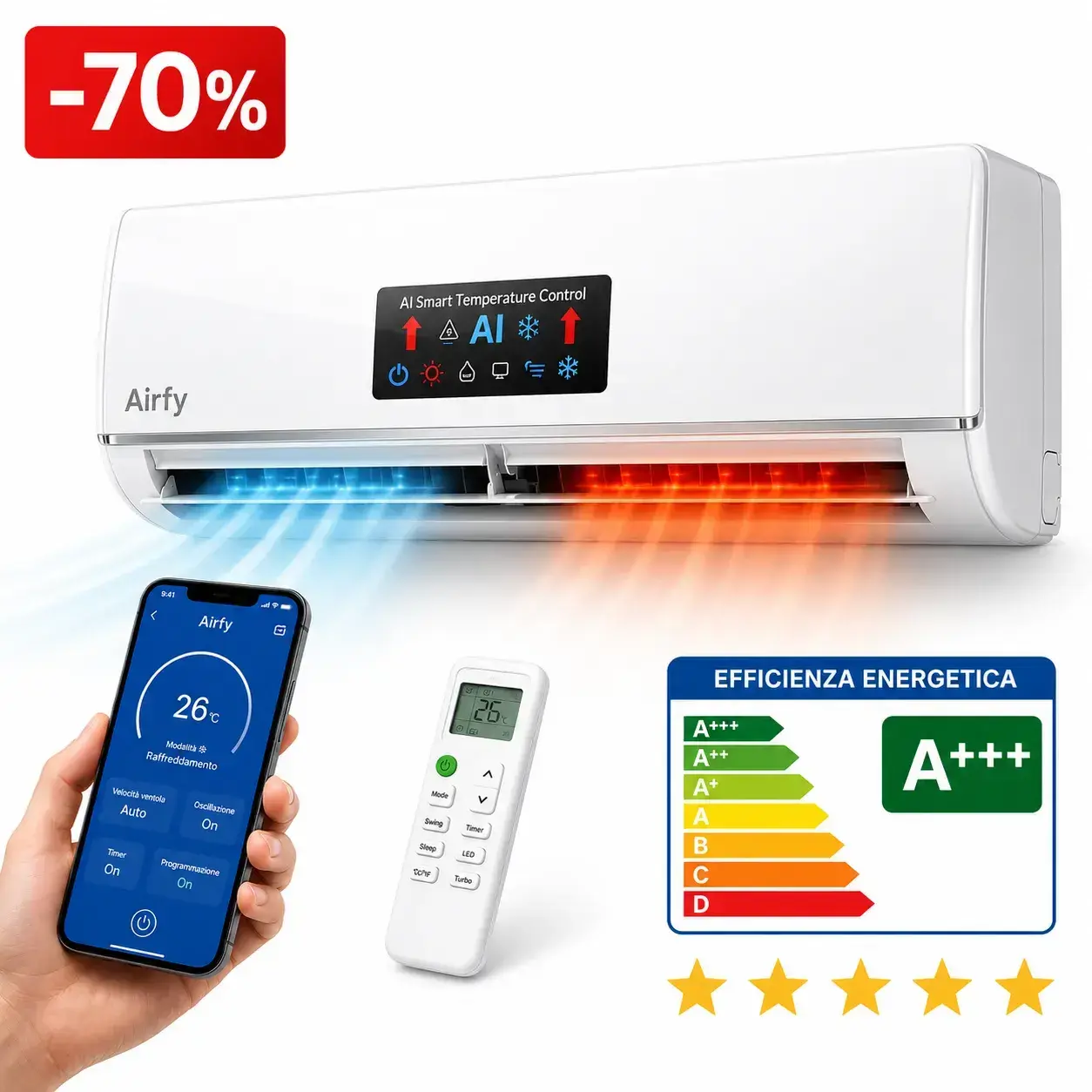 Apparecchio da parete AirFy che riscalda e rinfresca la stanza
