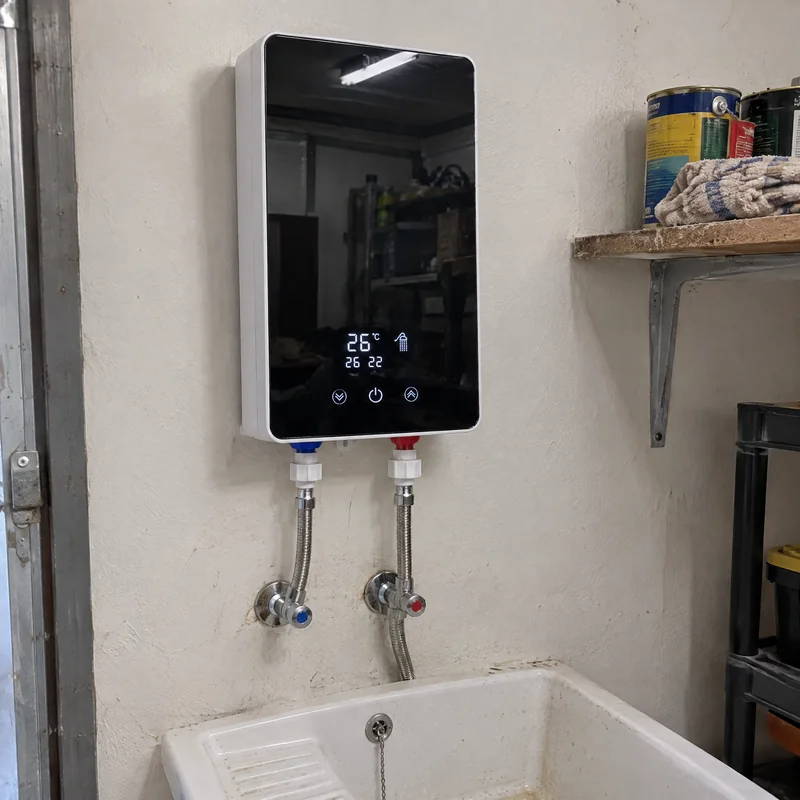 Calentador instalado sobre el lavabo de un aseo